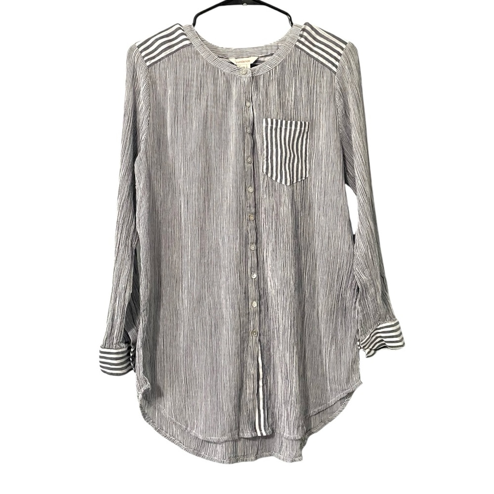 Sundance Women Blue White Striped 100% Cotton Button Front Tunic Top XS Cover Up
